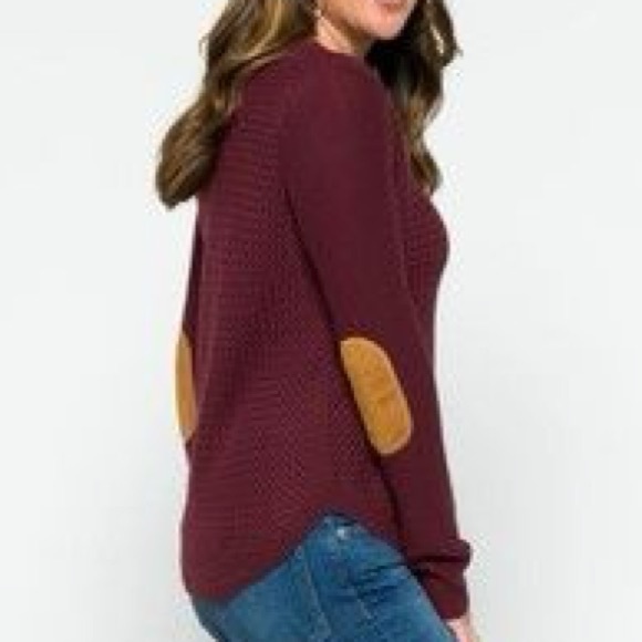 LETY & ME Sweaters - Maroon Elbow Patch Knit Sweater | Burgundy | Women’s Large